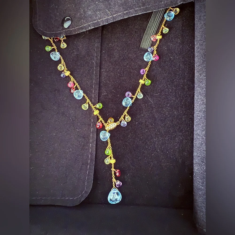 Marco Bicego Paradise 18K Yellow Gold Diamond & Gemstone Lariat Necklace 17